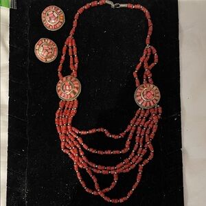 Elegant Red Beaded Necklace and Earring Set